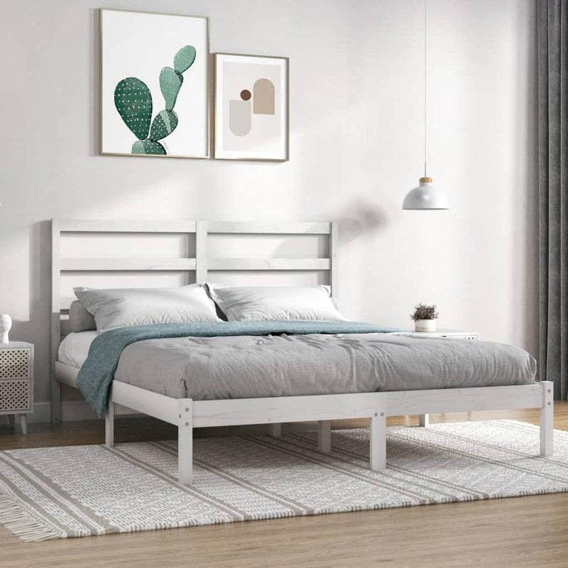 Bed Frame without Mattress White 135x190 cm Solid Wood