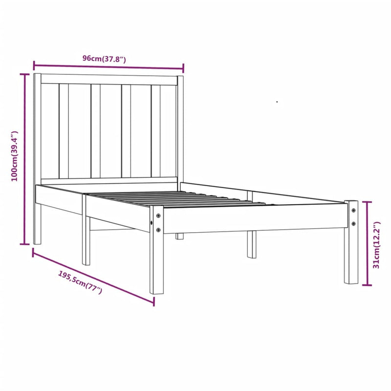 Bed Frame without Mattress White Solid Wood Pine 90x190 cm