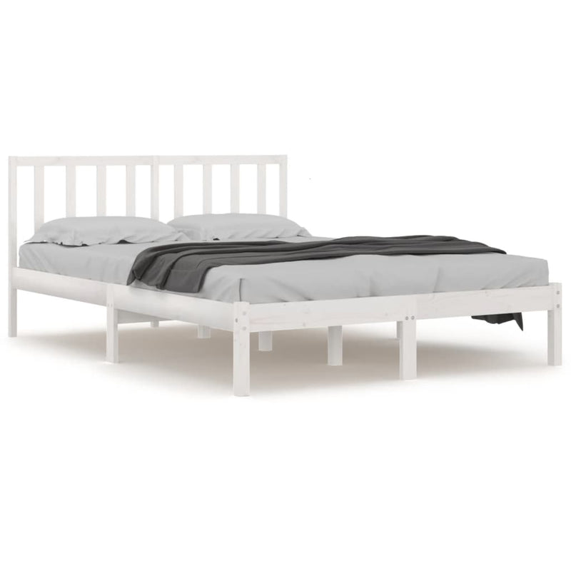 Bed Frame without Mattress White Solid Wood Pine 135x190 cm