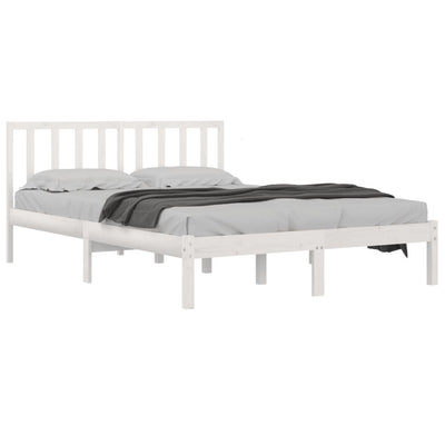 Bed Frame without Mattress White Solid Wood Pine 135x190 cm