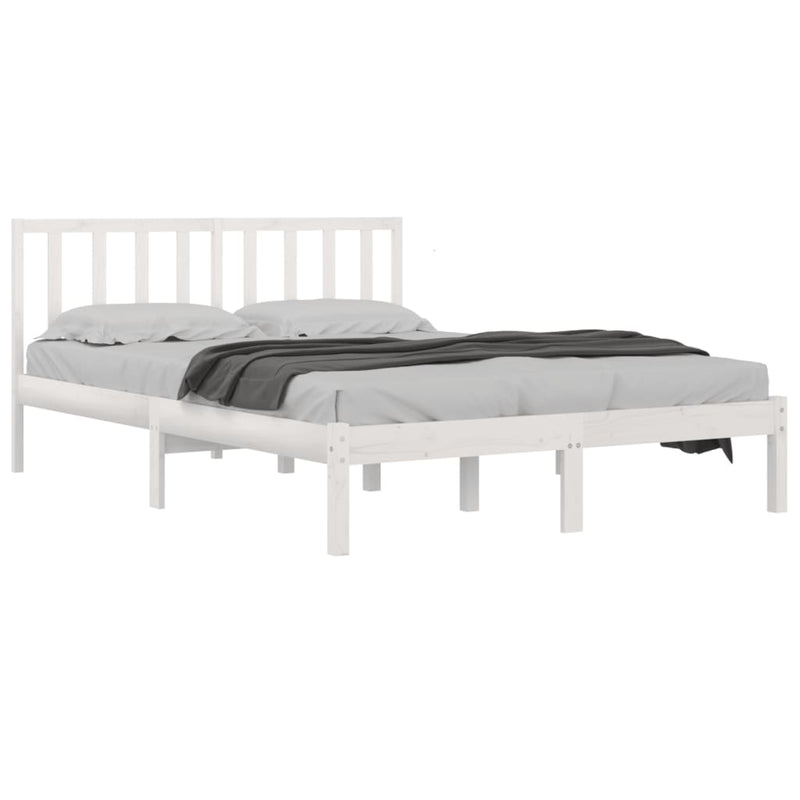 Bed Frame without Mattress White Solid Wood Pine 135x190 cm