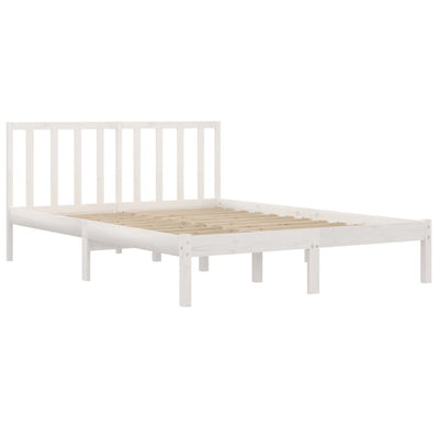 Bed Frame without Mattress White Solid Wood Pine 135x190 cm