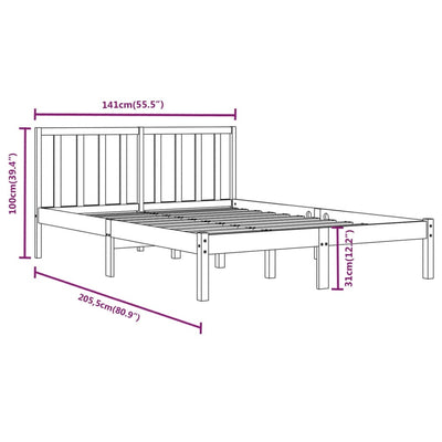 Bed Frame without Mattress White Solid Wood Pine 135x190 cm