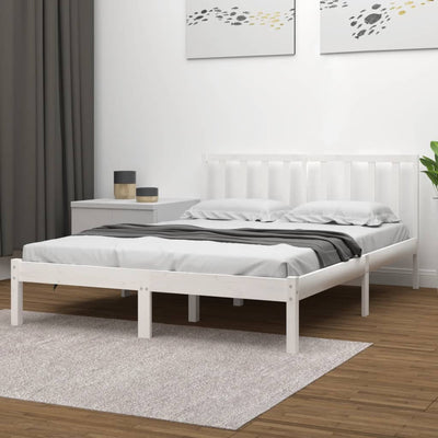 Bed Frame without Mattress White Solid Wood Pine 135x190 cm