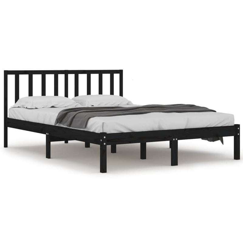 Bed Frame without Mattress Black Solid Wood Pine 135x190 cm