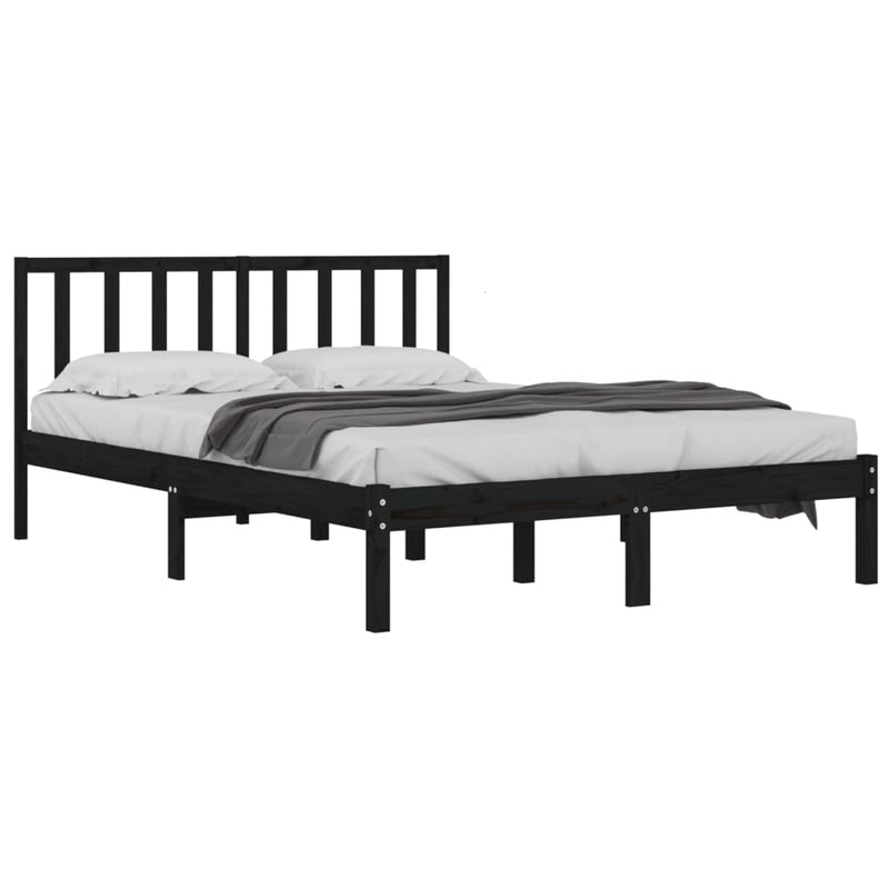 Bed Frame without Mattress Black Solid Wood Pine 135x190 cm