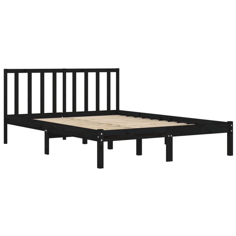 Bed Frame without Mattress Black Solid Wood Pine 135x190 cm