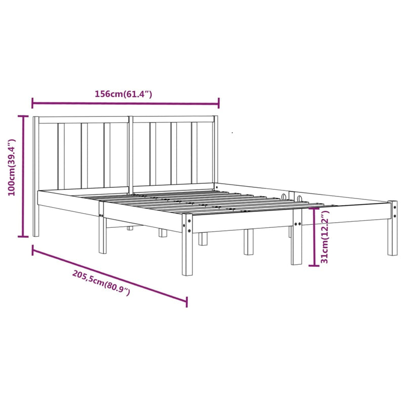 Bed Frame without Mattress Solid Wood Pine 150x200 cm