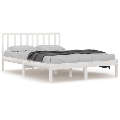 Bed Frame without Mattress White Solid Wood Pine 183x203 cm King