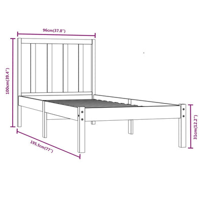 Bed Frame without Mattress White Solid Wood Pine 90x190 cm