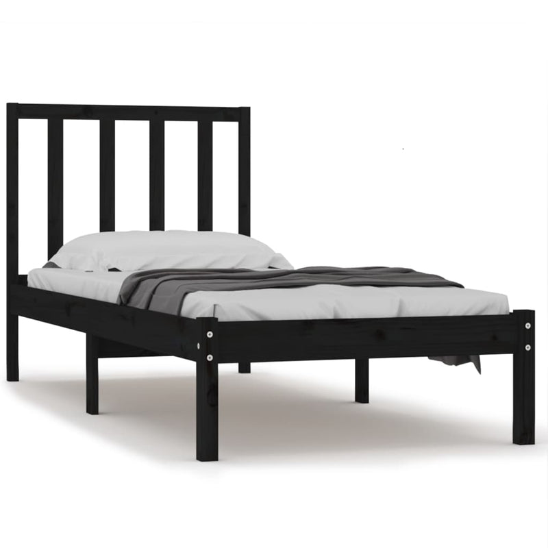 Bed Frame without Mattress Black Solid Wood Pine 90x190 cm