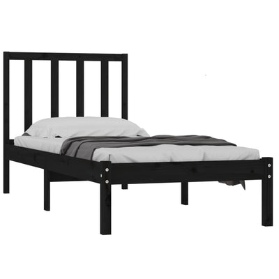 Bed Frame without Mattress Black Solid Wood Pine 90x190 cm