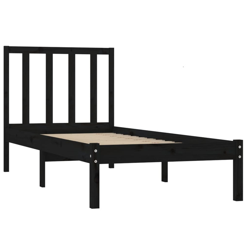 Bed Frame without Mattress Black Solid Wood Pine 90x190 cm