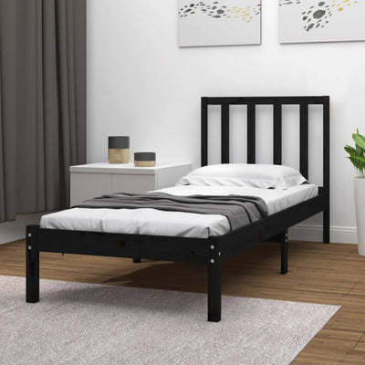 Bed Frame without Mattress Black Solid Wood Pine 90x190 cm