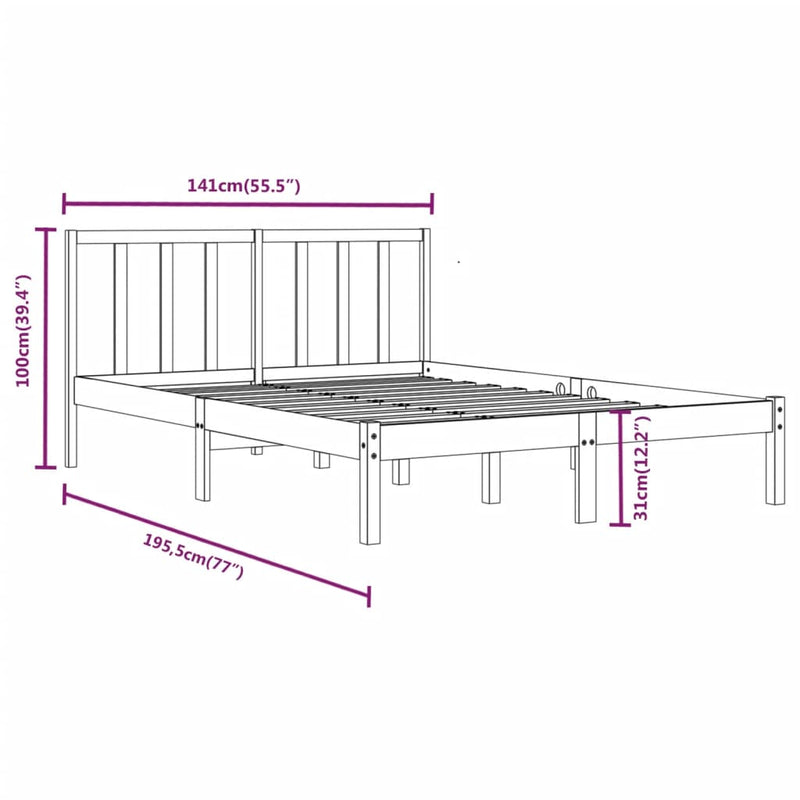 Bed Frame without Mattress Solid Wood Pine 135x190 cm