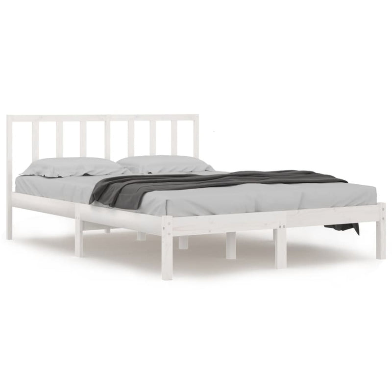 Bed Frame without Mattress White Solid Wood Pine 135x190 cm