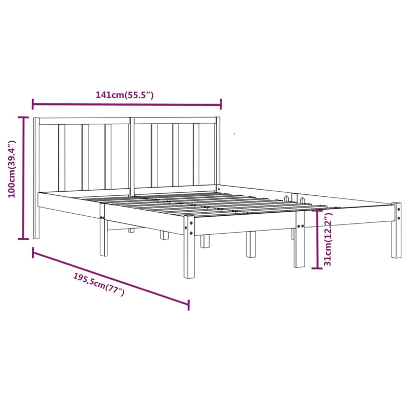 Bed Frame without Mattress White Solid Wood Pine 135x190 cm