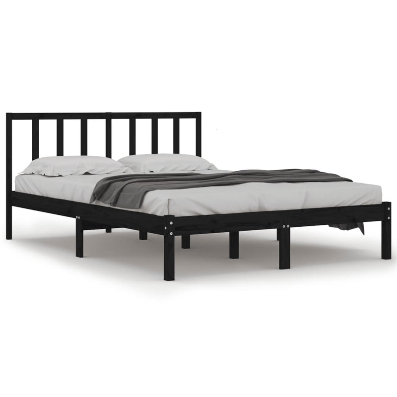 Bed Frame without Mattress Black Solid Wood Pine 135x190 cm