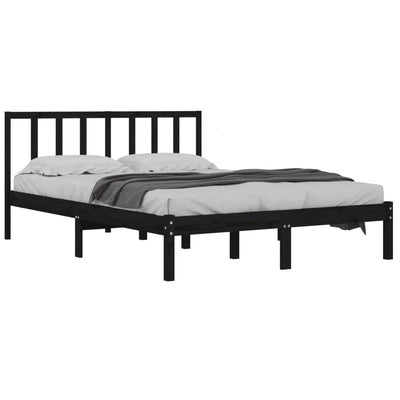 Bed Frame without Mattress Black Solid Wood Pine 135x190 cm