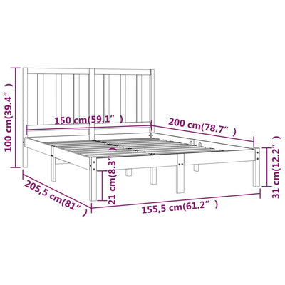 Bed Frame without Mattress Solid Wood Pine 150x200 cm