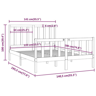 Bed Frame without Mattress Black 135x190 cm Solid Wood