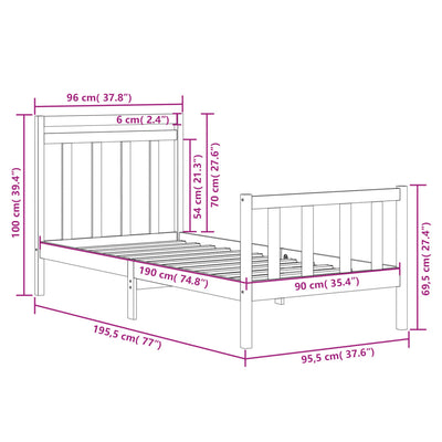 Bed Frame without Mattress 90x190 cm Solid Wood