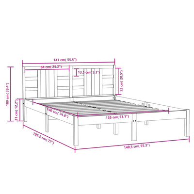 Bed Frame without Mattress White 135x190 cm Solid Wood