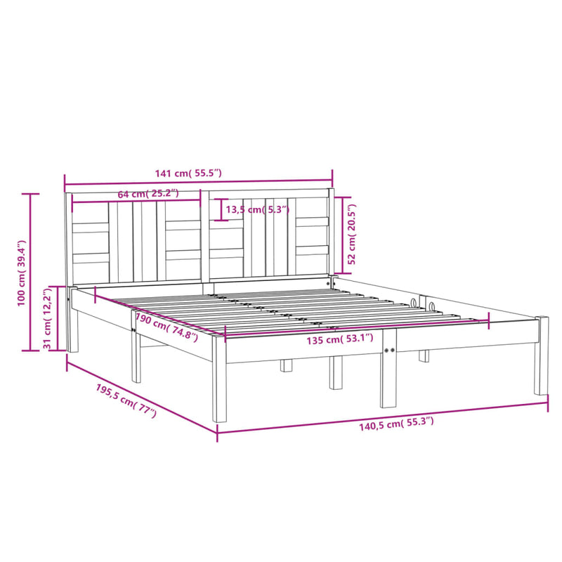 Bed Frame without Mattress White 135x190 cm Solid Wood