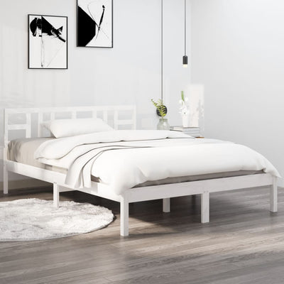 Bed Frame without Mattress White 135x190 cm Solid Wood