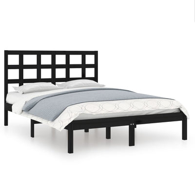 Bed Frame without Mattress Black 135x190 cm Solid Wood