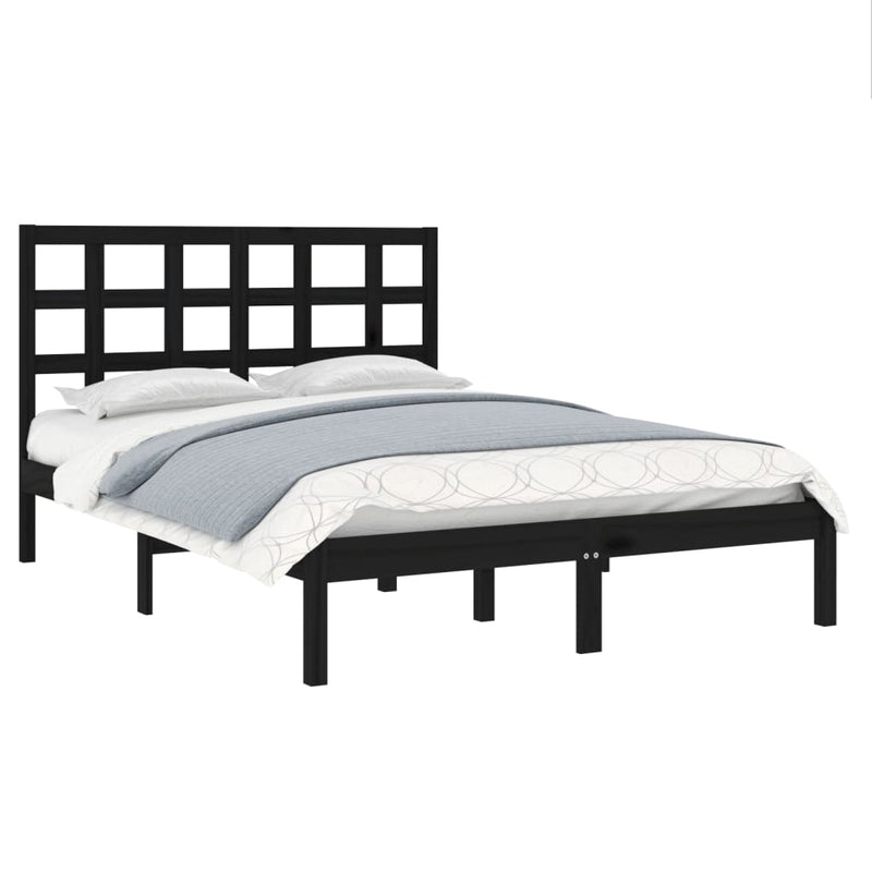 Bed Frame without Mattress Black 135x190 cm Solid Wood