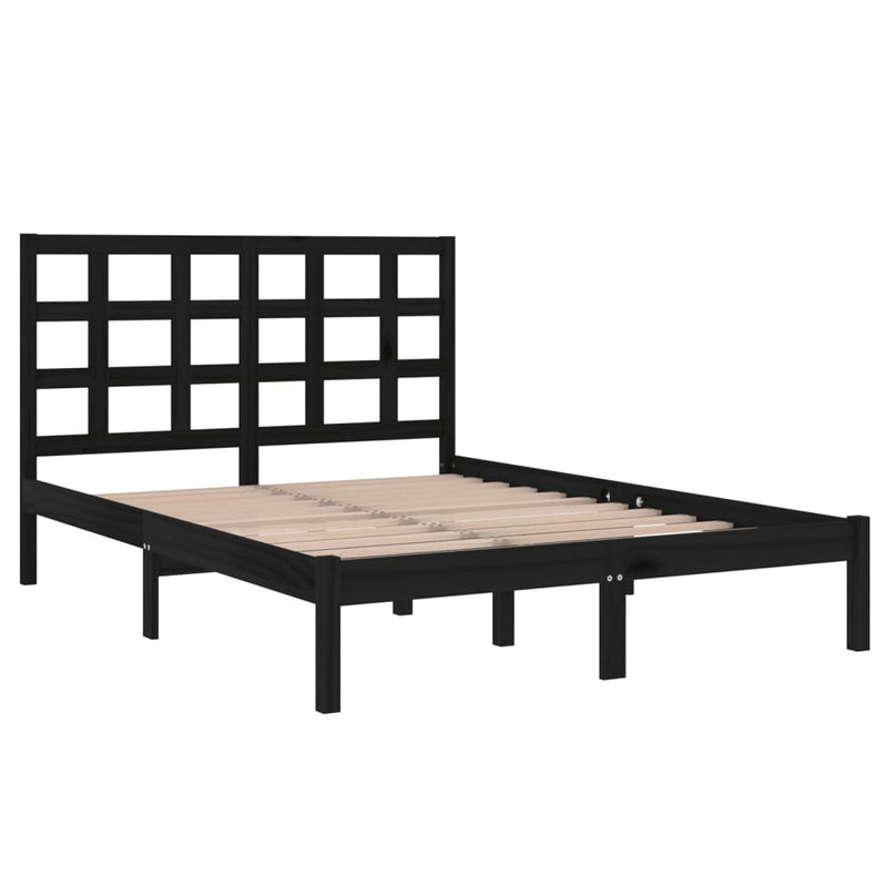 Bed Frame without Mattress Black 135x190 cm Solid Wood