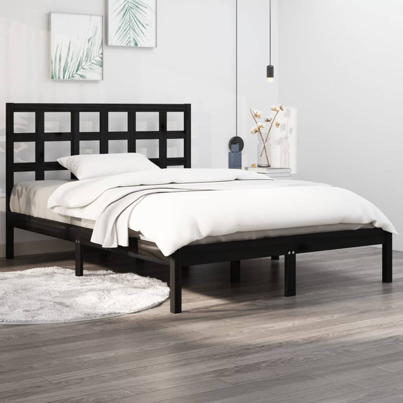 Bed Frame without Mattress Black 135x190 cm Solid Wood