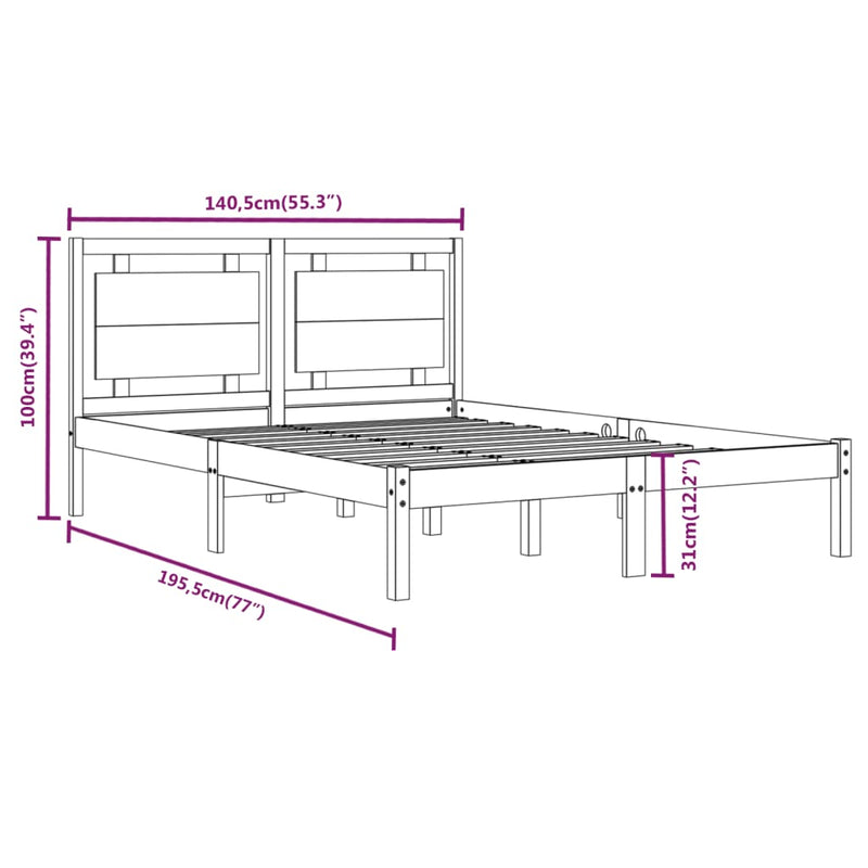 Bed Frame without Mattress Black 135x190 cm Solid Wood