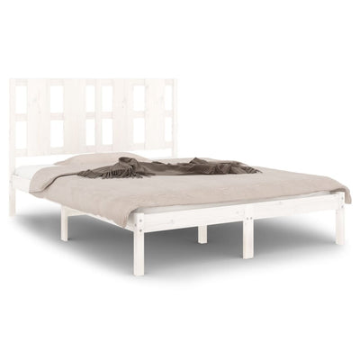 Bed Frame without Mattress White 135x190 cm Solid Wood