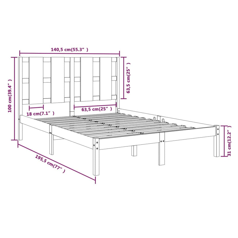 Bed Frame without Mattress White 135x190 cm Solid Wood