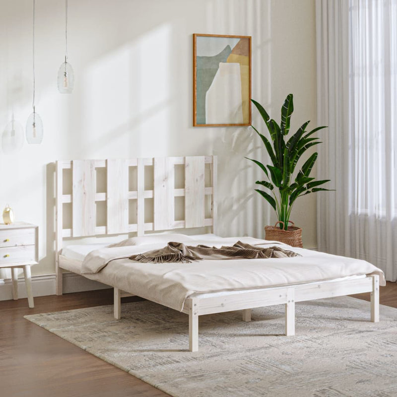 Bed Frame without Mattress White 135x190 cm Solid Wood