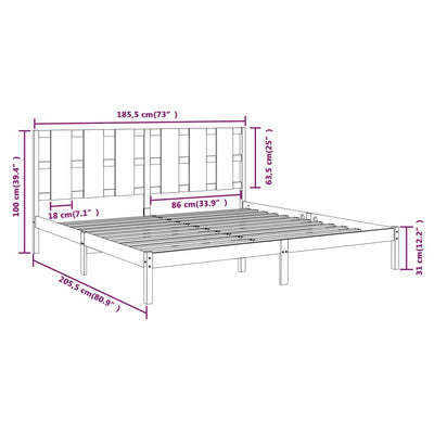 Bed Frame without Mattress White 183x203 cm King Solid Wood