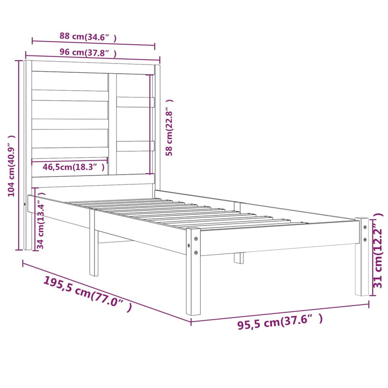 Bed Frame without Mattress Solid Wood 90x190 cm