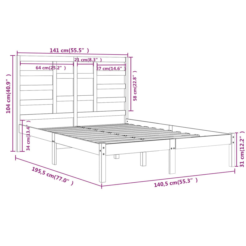 Bed Frame without Mattress Solid Wood 135x190 cm