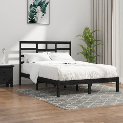 Bed Frame without Mattress Black Solid Wood 135x190 cm