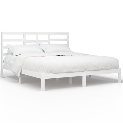 Bed Frame without Mattress White Solid Wood 183x203 cm King