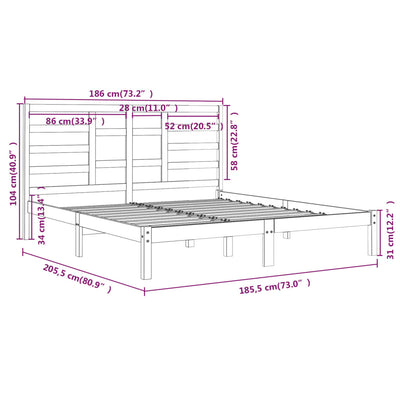 Bed Frame without Mattress White Solid Wood 183x203 cm King