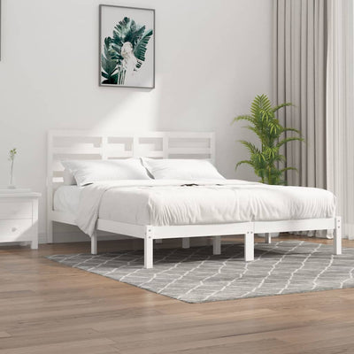 Bed Frame without Mattress White Solid Wood 183x203 cm King