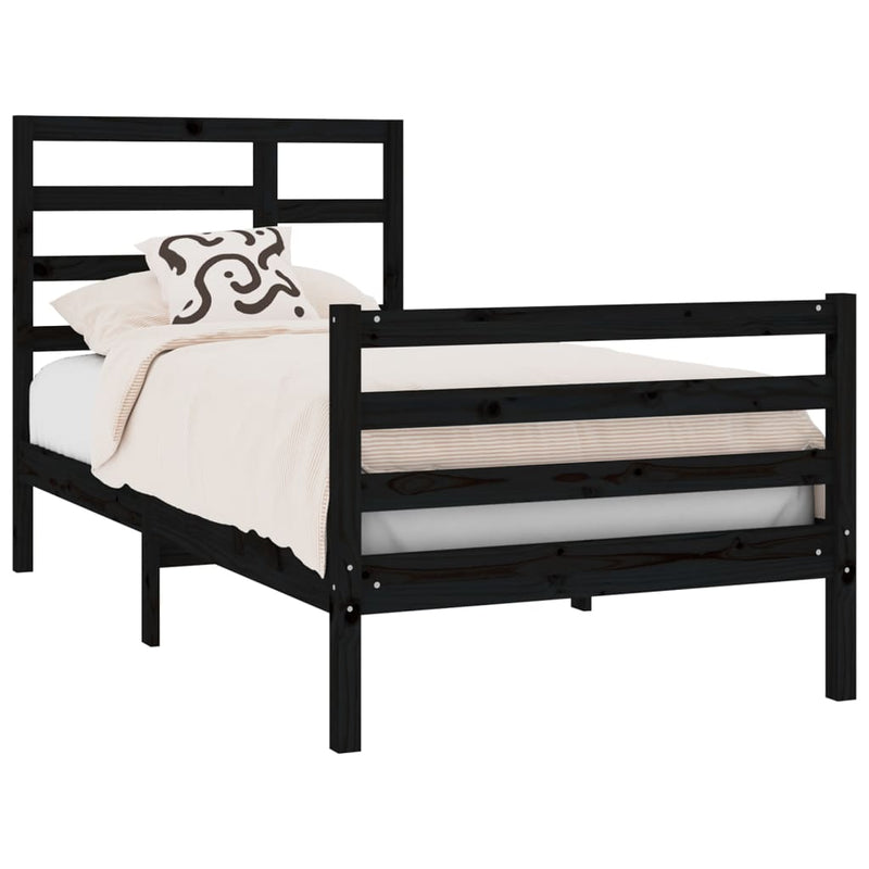 Bed Frame Black Solid Wood 92x187 cm Single Size