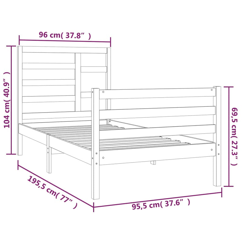 Bed Frame Black Solid Wood 92x187 cm Single Size