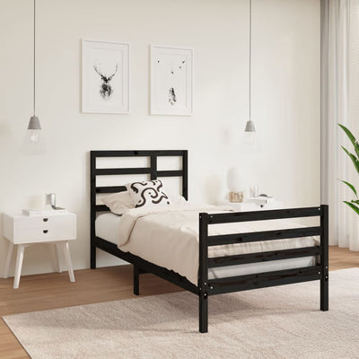 Bed Frame Black Solid Wood 92x187 cm Single Size