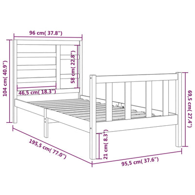 Bed Frame without Mattress Solid Wood 90x190 cm