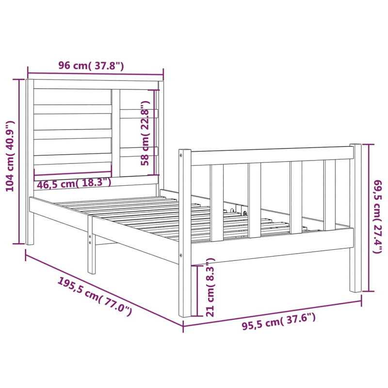 Bed Frame without Mattress Solid Wood 90x190 cm