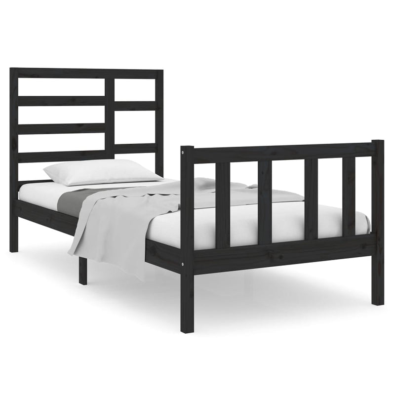 Bed Frame without Mattress Black Solid Wood 90x190 cm